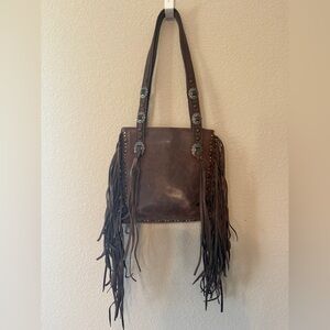 Montana West Brown Leather Fringe Shoulder Bag